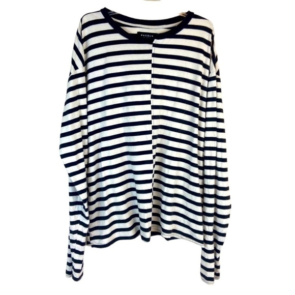 PacSun Black and White Striped Long Sleeved Tee Oversized Asymmetric Large - Picture 1 of 9